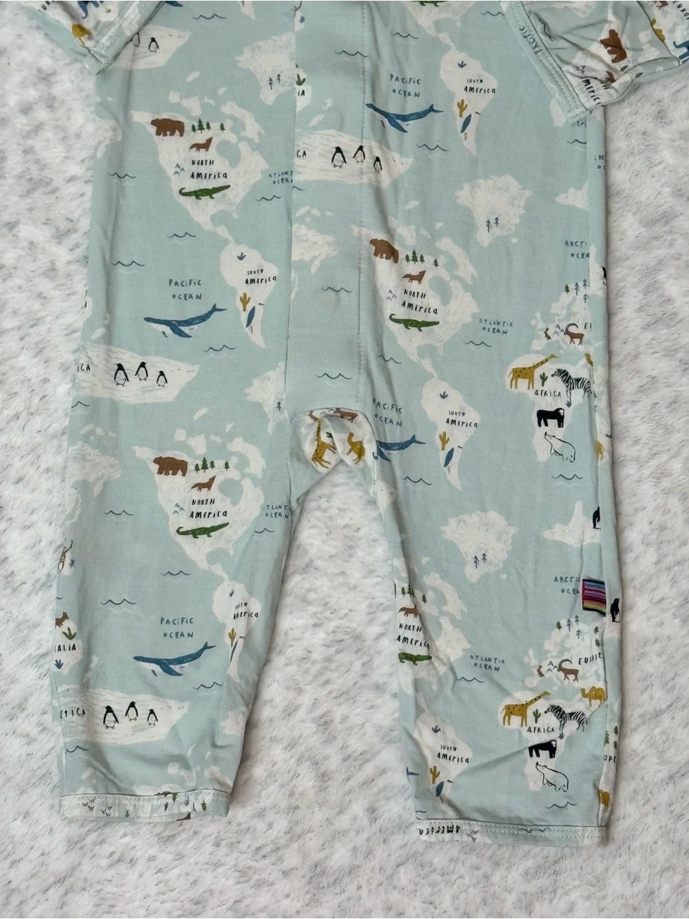 Magnetic Me World Map Animal Footless Sleeper 3-6MBaby Modal Blue Neutral Travel